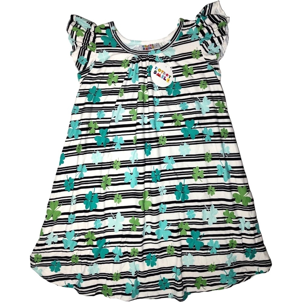 Dot Smile Girls Sz 7 Black White Stripe Shamrock St Patrick's Day Swing Dress